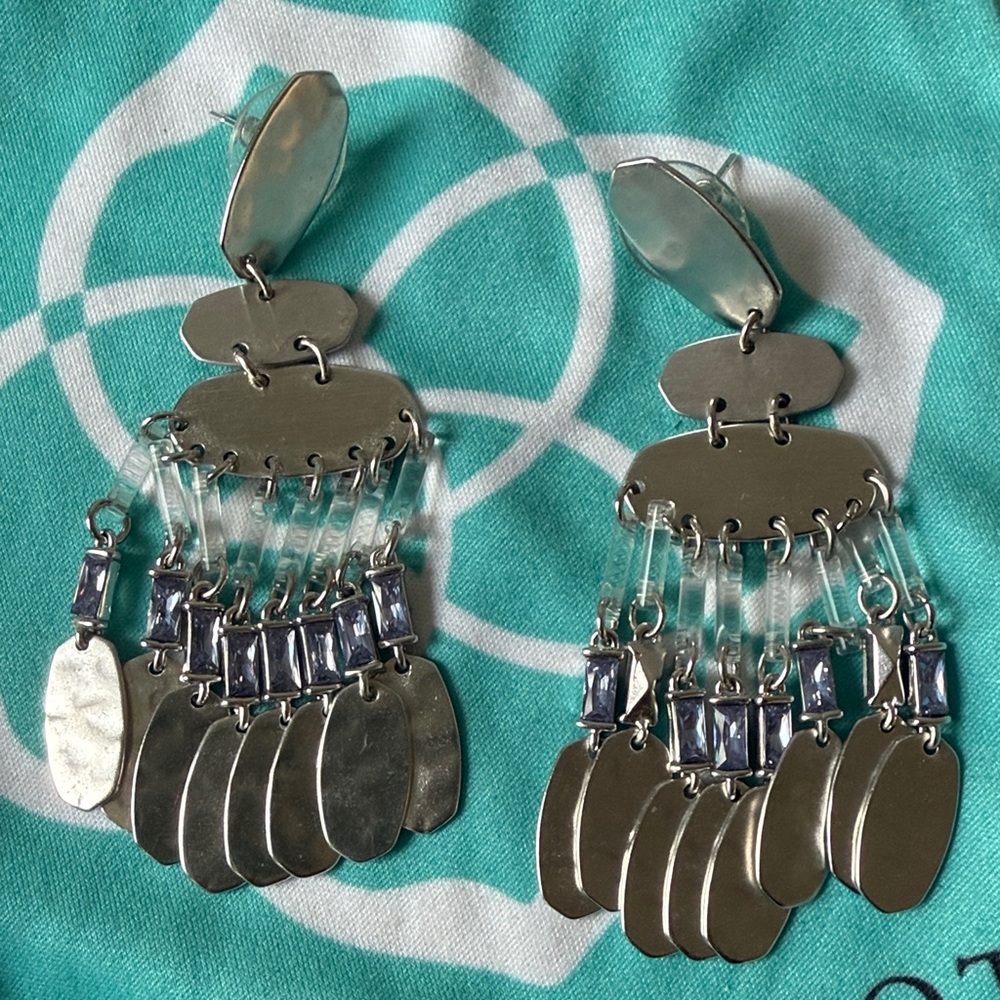 Kendra Scott Silver sister Chandelier Drop Earrings with Light Lilac Accents - Picture 2 of 3